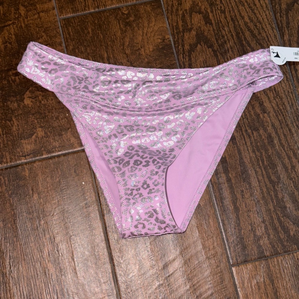Victorias Secret PINK Brazilian Bikini Bottom  Silver Metallic Leopard Medium